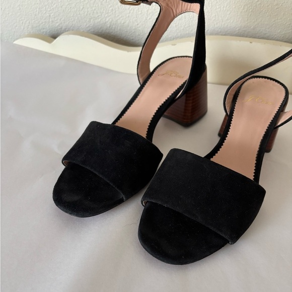 J. Crew Penny Ankle Strap Black Suede Open Toe Block Heeled Sandals Size 7.5 - Picture 8 of 11